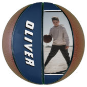 Ballon De Basket Nom bleu moderne Texte Photo Basket (Vertical)