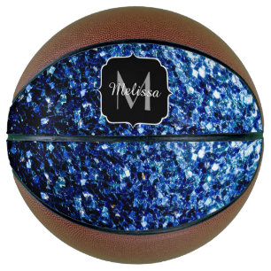Ballon De Basket Nom de monogramme à paillettes fausses bleu foncé