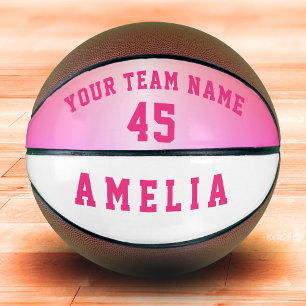 Ballon De Basket Nom d'équipe de joueur métallisé rose moderne Numé