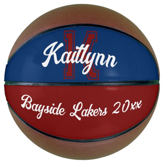 Ballon De Basket Nom du monogramme, marron bleu marine initial et é (Devant)