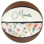 Ballon De Basket Nom élégant floral boho aquarelle script (Devant)