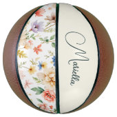 Ballon De Basket Nom élégant floral boho aquarelle script (Vertical)