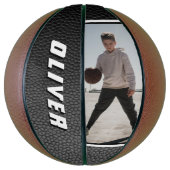 Ballon De Basket Nom en cuir noir Texte Photo Basket-ball (Vertical)