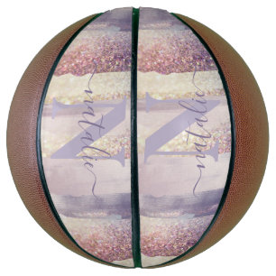 Ballon De Basket Nom initial de la parties scintillant rose pourpre