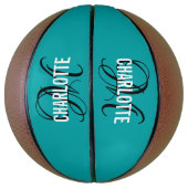 Ballon De Basket Nom monogramme de script turquoise moderne (Vertical)