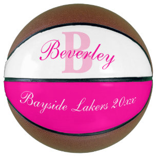 Ballon De Basket Nom monogramme rose, initiale et équipe