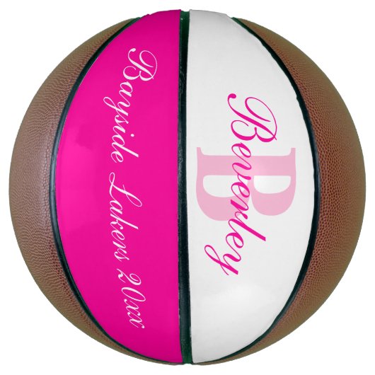 Ballon De Basket Nom monogramme rose, initiale et équipe (Vertical)