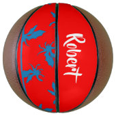 Ballon De Basket Nom personnalisé dragons bleus sur fond rouge (Vertical)