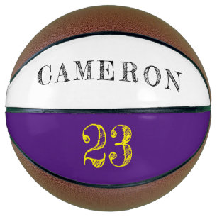 Ballon De Basket Nom personnalisé Numéro Purple Yellow Gold gravu