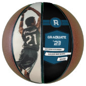 Ballon De Basket Numéro Jersey | Monogramme bleu de graduation (Vertical)