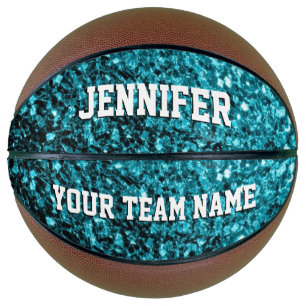 Ballon De Basket Pailleté bleu aqua scintille Votre nom Équipe