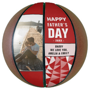 Ballon De Basket Papa géométrique rouge Joyeux anniversaire Papa Ph