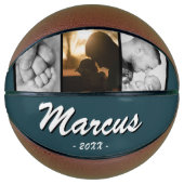 Ballon De Basket Petrol Green Papa Nom Keepsaké 3 Photo Collage (Devant)