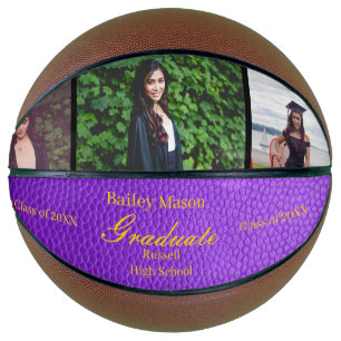Ballon De Basket Photo Collage Gold Purple Graduation Basketball