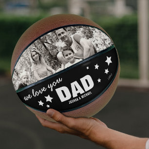 Ballon De Basket Photo « Nous t'aimons papa » Étoiles noir et bla