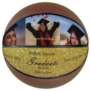 Ballon De Basket Photos de graduation personnalisée Gold Nom Basket