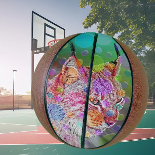 Ballon De Basket Portrait coloré Lynx, art abstrait