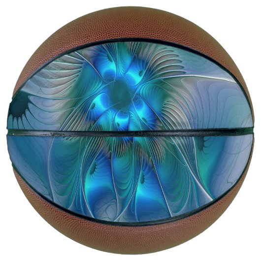 Ballon De Basket Position, Abstrait bleu turquoise fractal (Devant)