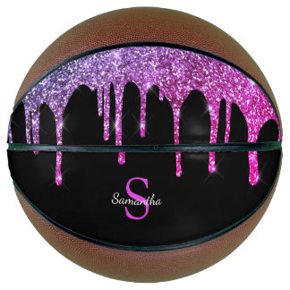 Ballon De Basket Rose Pailleté Violet Chic Gouttes de Monogramme