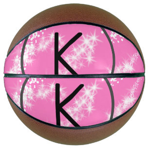 Ballon De Basket simple monogramme blanc minimal paillettes rose ea