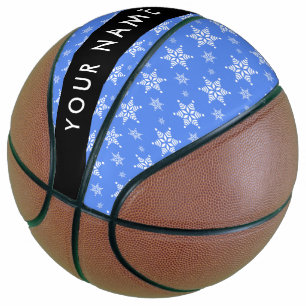 Ballon De Basket Snowflakes blanc, Bleu, Votre nom, Personnaliser