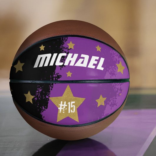 Ballon De Basket Sporty Custom Player Nom et numéro Gold Stars