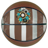 Ballon De Basket Steampunk Clock and Turquoise Roses on Striped (Devant)