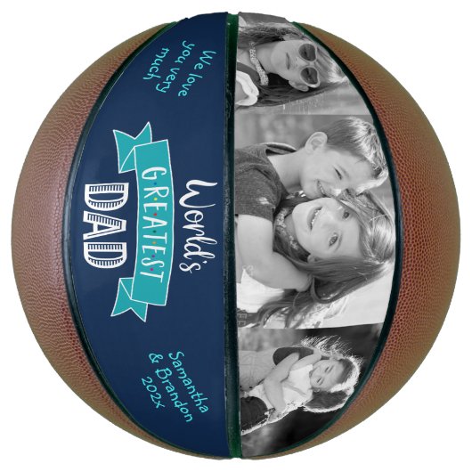 Ballon De Basket Turquoise Navy Mondes plus grands Papa Typographie (Vertical)