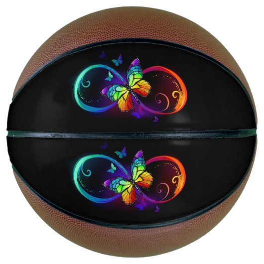 Ballon De Basket Vibrant infinity with rainbow butterfly on black (Devant)
