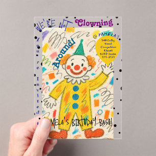 Ballon de Clown Adorable Invitation Acrylique