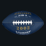 Ballon De Foot 21st Birthday 2002 Ajouter Nom Légende Blue Gold<br><div class="desc">Design vintage chaque année football "Original Quality Legendary Inspiration". Ajoutez le nom et l'année souhaités dans les champs modèles pour créer un élément unique de célébration d'anniversaire. Ajoutez à cela les cadeaux,  les accessoires de fête et les vêtements disponibles dans notre magasin.</div>