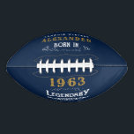 Ballon De Foot 60th Birthday 1963 Ajouter Nom Legend Blue Gold<br><div class="desc">Design vintage chaque année football "Original Quality Legendary Inspiration". Ajoutez le nom et l'année souhaités dans les champs modèles pour créer un élément unique de célébration d'anniversaire. Ajoutez à cela les cadeaux,  les accessoires de fête et les vêtements disponibles dans notre magasin.</div>