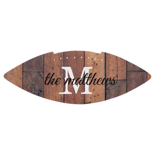 Ballon De Foot Barne en chêne rustique Monogramme Nom Script (Panneau)