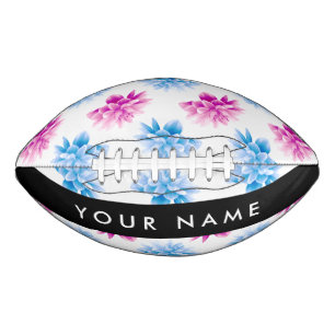 Ballon De Foot Dahlia rose et bleu, motif floral, votre nom