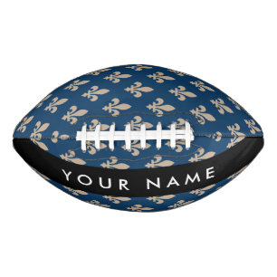 Ballon De Foot Fleur de Lis, Beige sur Bleu Nuit, Royal, Votre No