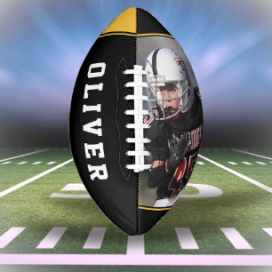 Ballon De Foot Jaune Black Stripes Nom du joueur et photo