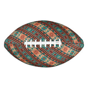 Ballon De Foot Motif Tribal Sud-Ouest Turquoise Terracotta