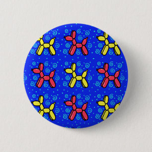 Ballon Dogs Pin-On Button in Blue, Red, Yellow