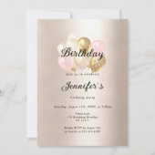 Ballon doré rose élégant moderne pour invitation (Devant)