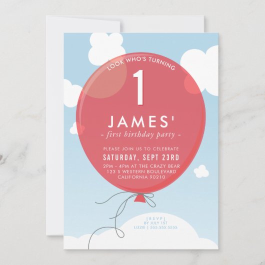 BALLON eerste verjaardagsfeest nodigen blauwe heme Kaart (Voorkant)