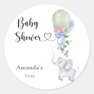 Ballon en Olifant Baby Shower Ronde Sticker