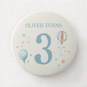 Ballon en Sterren Grote Verjaardagsbadge Ronde Button 4,0 Cm