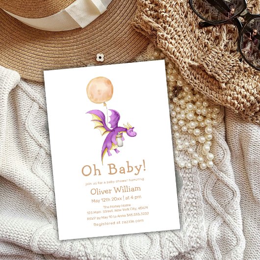 Ballon Fairytale Dragon Bottle Baby shower Kaart