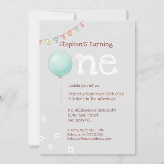 Ballon & Flags 1e uitnodiging (Voorkant)