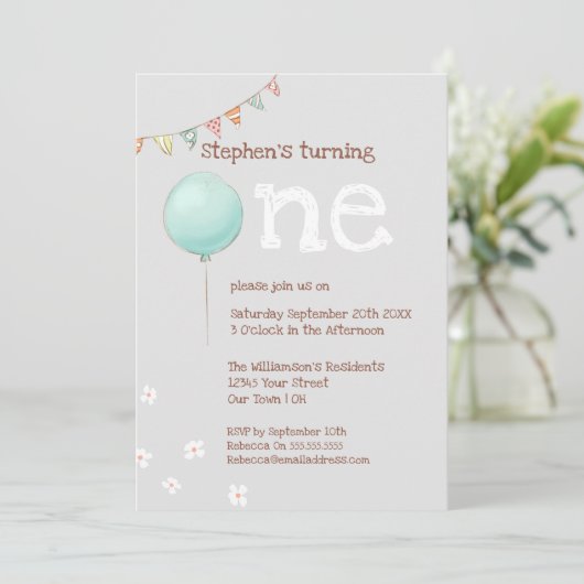 Ballon & Flags 1e uitnodiging (Staand voorkant)