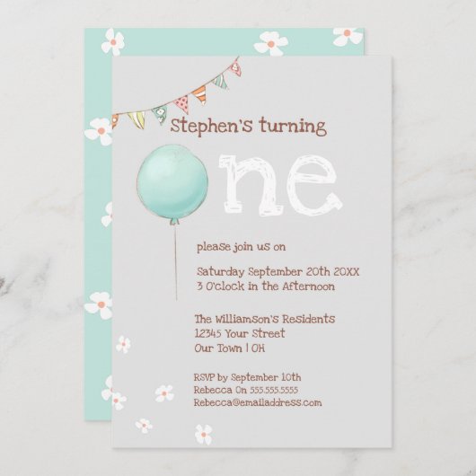 Ballon & Flags 1e uitnodiging (Voorkant / Achterkant)