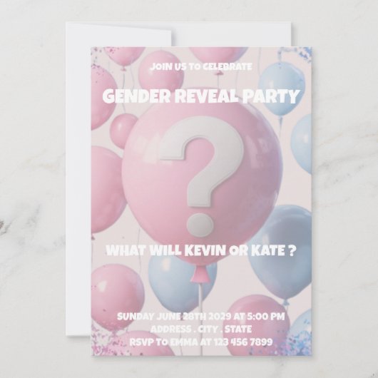 Ballon Gender Reveal Party Uitnodiging (Voorkant)