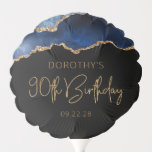 Ballon Gonflable Chic Agate Geode Blue Gold 90th Birthday Party<br><div class="desc">Ce ballon de fête de 90e anniversaire présente une aquarelle d'une géode d'agate dans les tons bleu avec des reflets de parties scintillant d'or. Les mots "90th Birthday" apparaissent dans la parties scintillant en faux or dans une police décorative moderne d'écriture manuscrite. Customisez-le avec le nom de l'honoré et la...</div>