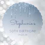 Ballon Gonflable Chic Blue Parties scintillant Drip 50th Birthday P<br><div class="desc">Ce ballon de fête de 50e anniversaire présente une bordure brillante bleue imitant la parties scintillant et un arrière - plan bleu sombre. Personnalisez-le avec le nom de l'invité d'honneur en écriture manuscrite bleue,  avec l'occasion et la date ci-dessous en police sans serif.</div>