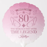 Ballon Gonflable Custom Cute Happy 80th Birthday<br><div class="desc">Fournitures élégantes personnalisables pour les fêtes d'anniversaire pour les femmes,  avec fausse parties scintillant rose. Personnalisez-le en ajoutant le nom de la fille d'anniversaire.</div>